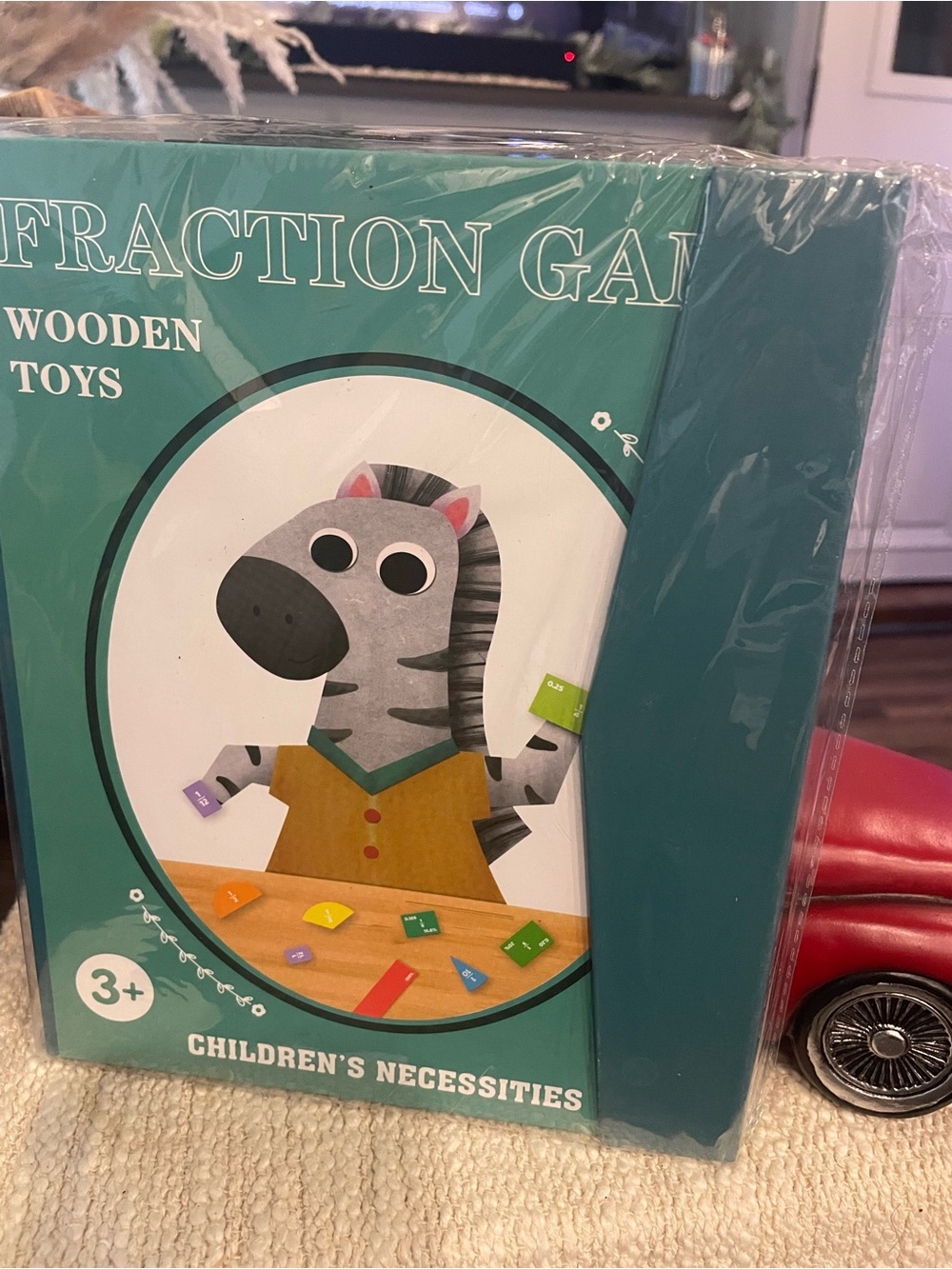 Wooden Fraction Game - Teal Zebra Puzzle Toy
